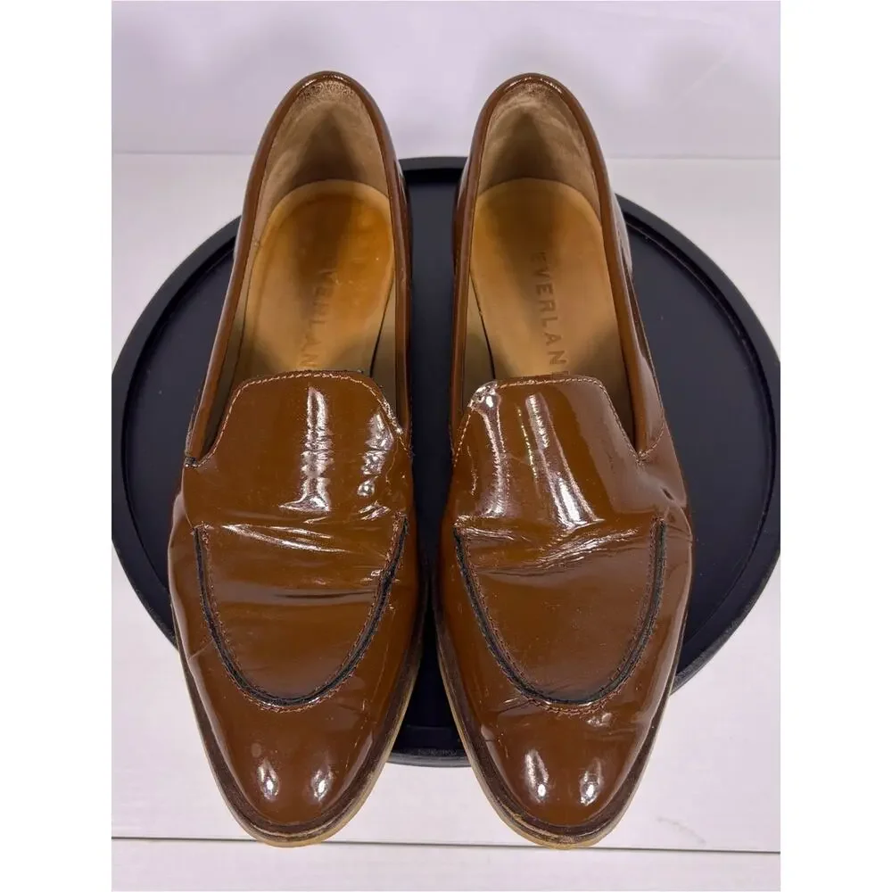 Everlane Patent Leather Loafers Brown Italian Made Slip On Flats 6.5